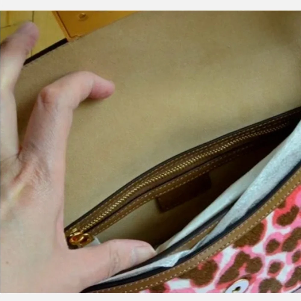 Kate Spade Katy Shoulder Pink Leopard Calf Hair Brown Leather K8969 Leopardo